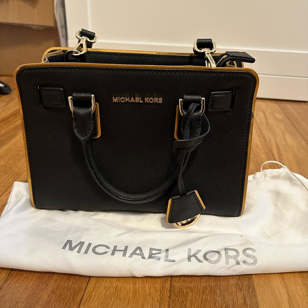 Michael Kors Crossbody Bag. Black With Gold Trim